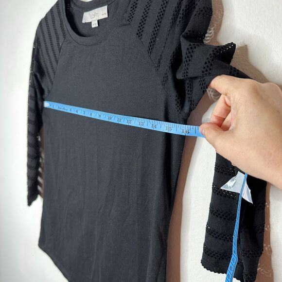 Ann Taylor Loft Black 3/4 Sleeves Cut-Out Triangle Stripe Round Neck Shirt XXP - Picture 9 of 10